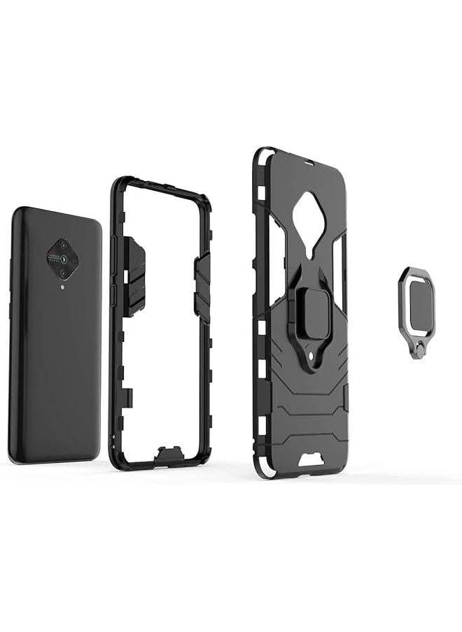 Cover For Vivo S1 Pro Case Hybrid Heavy Duty Armor Hard Dual Layer Protection Case With Screen Protector With Kickstand Feature Shockproof Defender Cover Bumper Non Slip Black