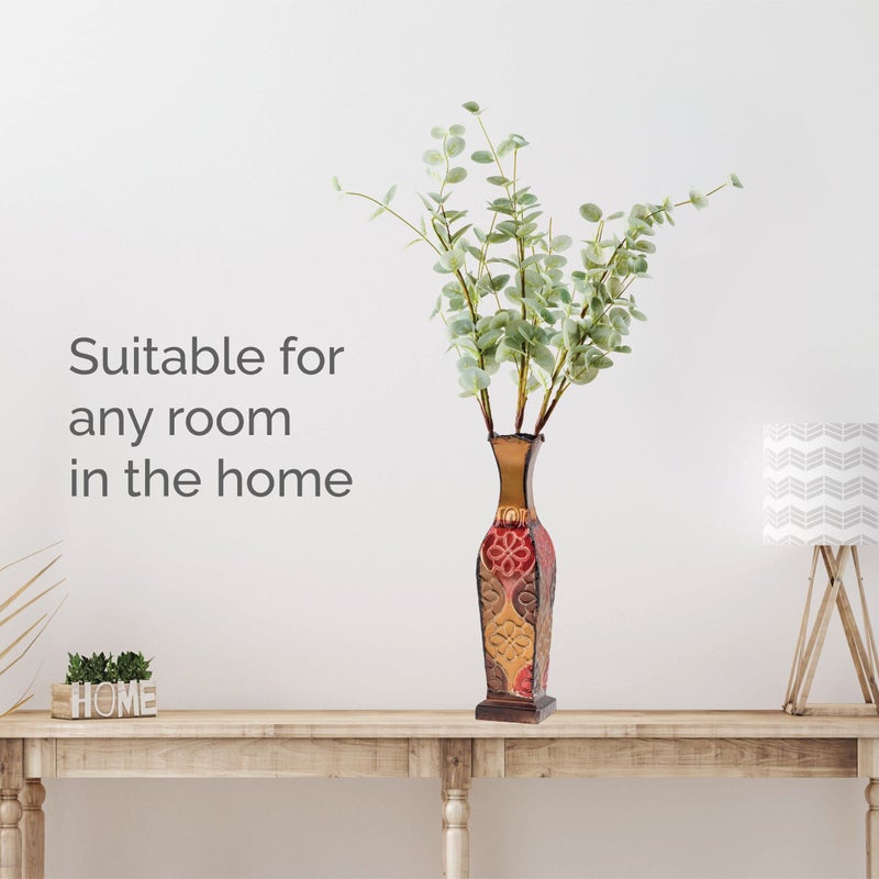 Elements Harlequin Embossed Decorative Metal Vase Home Decor for Dried Flower and Artificial Floral Arrangements Living Room Bedroom Table Centerpiece 17Inch - Image 3
