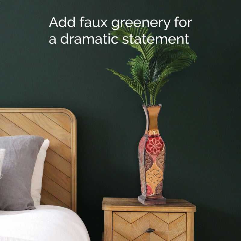 Elements Harlequin Embossed Decorative Metal Vase Home Decor for Dried Flower and Artificial Floral Arrangements Living Room Bedroom Table Centerpiece 17Inch - Image 4