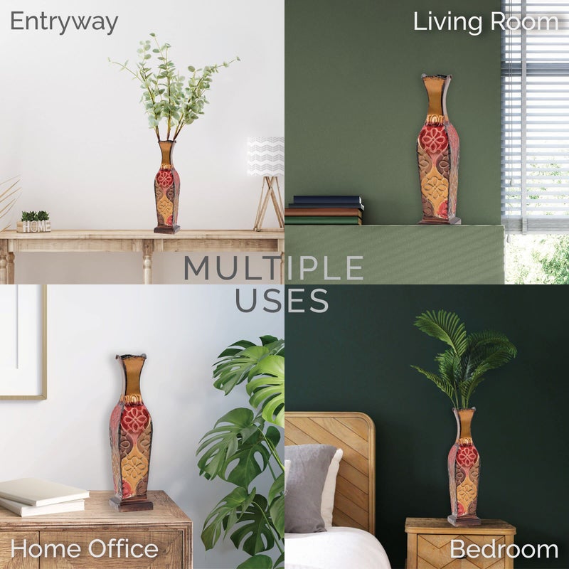 Elements Harlequin Embossed Decorative Metal Vase Home Decor for Dried Flower and Artificial Floral Arrangements Living Room Bedroom Table Centerpiece 17Inch - Image 2