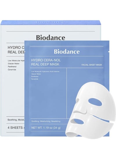 BIODANCE Hydro Cera-nol Real Deep Mask, Overnight Hydrogel Mask, Soothing, Moisturizing, Nourishing, 1.19oz(34g) x 4ea