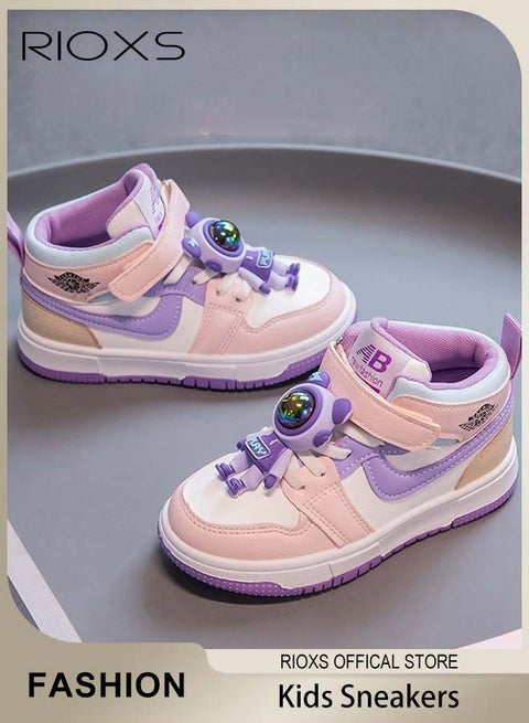 Kid's Fashion Sneakers, Toddler Boys Girls Athlesiure Shoes, Breathable Comfort Trainers for Little/Big Kids, Stylish Tennis Athletic Sneakers, Lightweight Walking Shoes, Classic Adjustable Strap Trainers, Non-Slip Athletic Casual Shoes for School/ Outdoor Activities/ Daily Wear, Purple Footwear