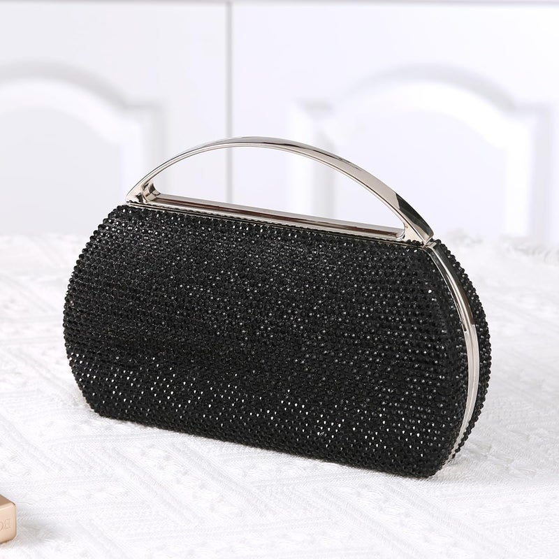 Eautyba Women's Fashion Top Handle Rhinestone Beaded Evening Bag Clutch Handbag Black - Image 3