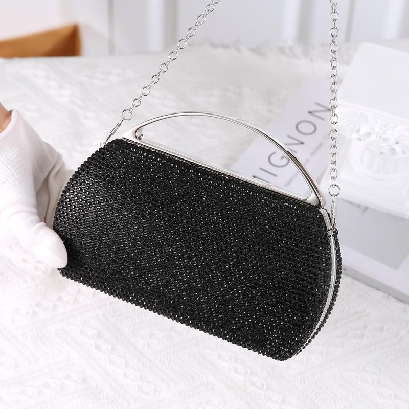 Eautyba Women's Fashion Top Handle Rhinestone Beaded Evening Bag Clutch Handbag Black - Image 2