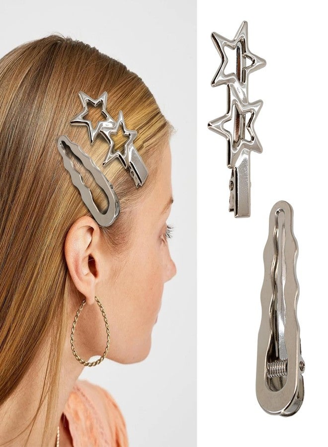 PQJSJDR Y2K Silver Hair Clips for Women,30pcs Silver Hair Clips Metal Star Barrettes 10 Shapes Pentagram Hair Snap Clips Cute Kawaii 2000s Hair Accessories for Women - Image 3