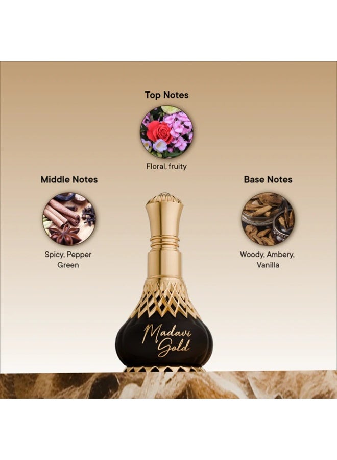 Al Nuaim Al-Nuaim Madavi Gold Attar Roll On Unisex 9.9ml | Long Lasting Alcohol-Free Aromatic Fragrance Oil | Bergamot Cinnamon Rose Oud Musk Premium Pocket Perfume for Men & Women | Daily Wear & Special Occasions - Image 4