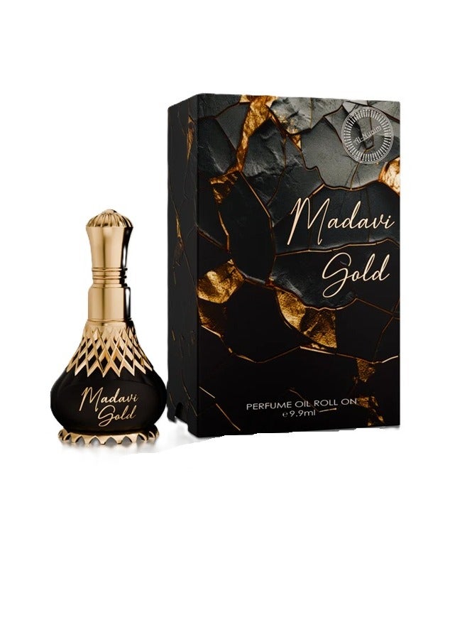 Al Nuaim Al-Nuaim Madavi Gold Attar Roll On Unisex 9.9ml | Long Lasting Alcohol-Free Aromatic Fragrance Oil | Bergamot Cinnamon Rose Oud Musk Premium Pocket Perfume for Men & Women | Daily Wear & Special Occasions - Image 1