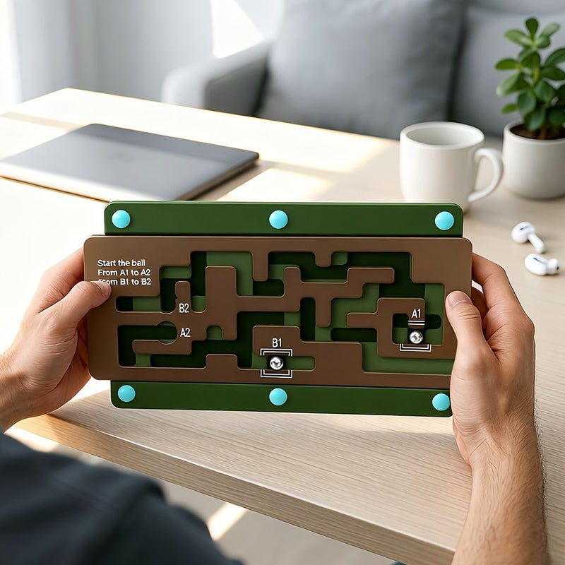 Brown Base Advanced Maze Game Board For Adults Portable Marble Labyrinth Balance Concentration Test - Image 1
