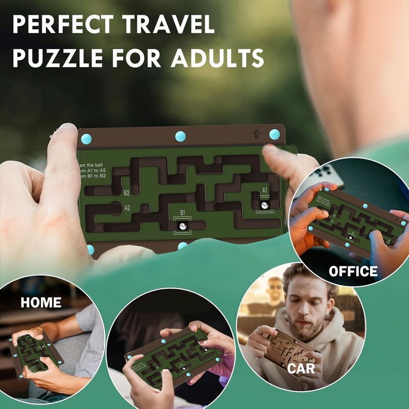 Brown Base Advanced Maze Game Board For Adults Portable Marble Labyrinth Balance Concentration Test - Image 4