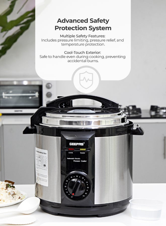 GEEPAS Electric Pressure Cooker | Non-Stick Coating Inner Pot | Keep Warm Function | Stainless Steel Cooker | Cool Touch Body | Timer Function 6 L GPC307 Silver/Black - Image 3