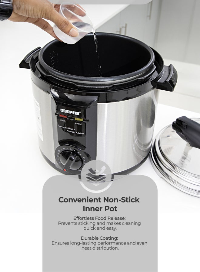 GEEPAS Electric Pressure Cooker | Non-Stick Coating Inner Pot | Keep Warm Function | Stainless Steel Cooker | Cool Touch Body | Timer Function 6 L GPC307 Silver/Black - Image 4