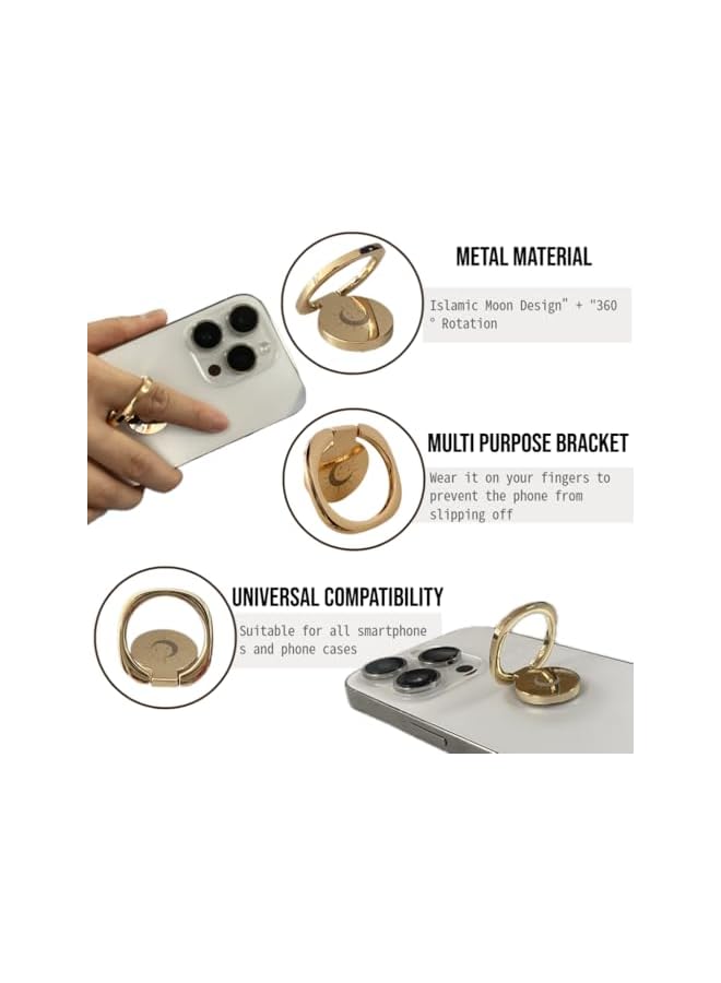 Green Tiger Islamic Moon Phone Ring Holder Gold - 360°Rotate Magnetic Phone Grip Stand for iPhone 15 Pro Max/Samsung, Compatible with All Phones & Cases ，Luxury Arabic style design gift - Image 3