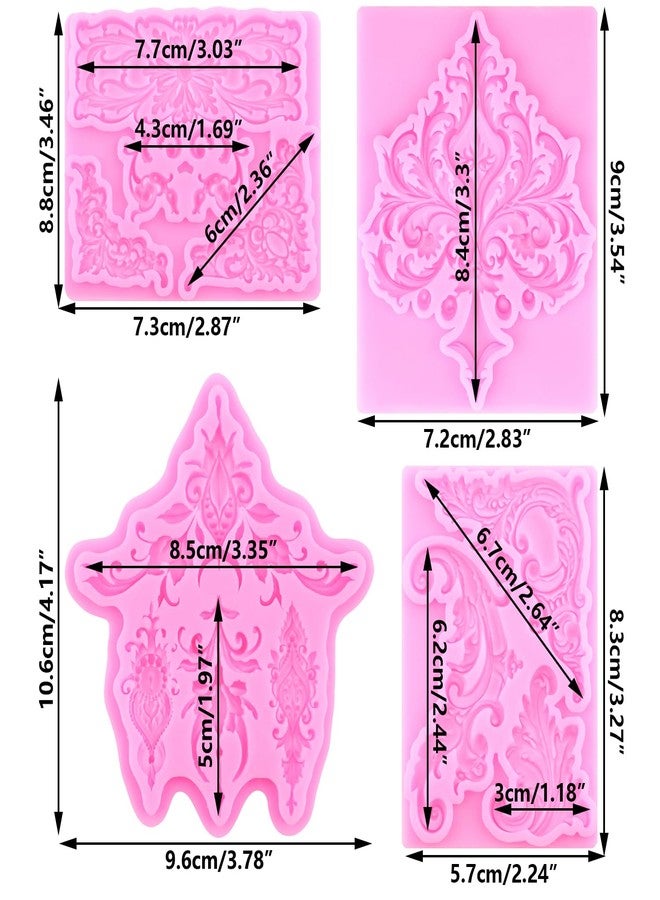 zixiang مجموعة من 4 قوالب سيليكون على طراز الباروك من زيكسيانغ، مزينة بنقوش حلزونية ودانتيلية، وقوالب فوندان، وقوالب زهور بارزة عتيقة لتزيين الكيك والكب كيك، والشوكولاتة، والحلوى، والطين البوليمري، ومعجون الصمغ. - Image 2