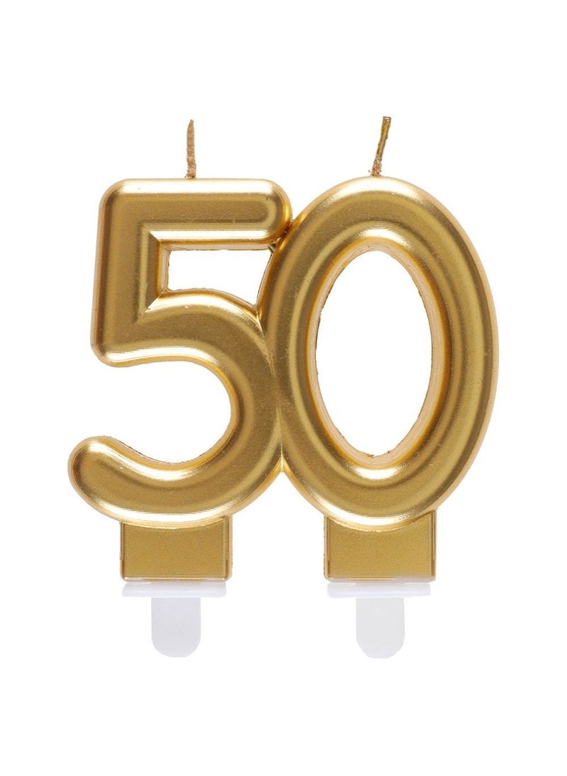 شمعة كعكة ذهبية بمناسبة الذكرى الخمسين لعيد الميلاد، 8 سم