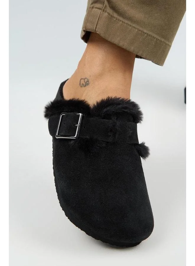 Manijero  (Zeta 2 Fur) Women's Genuine Leather Belt Buckle Sabo Black Slippers. for Women | Best Price UAE