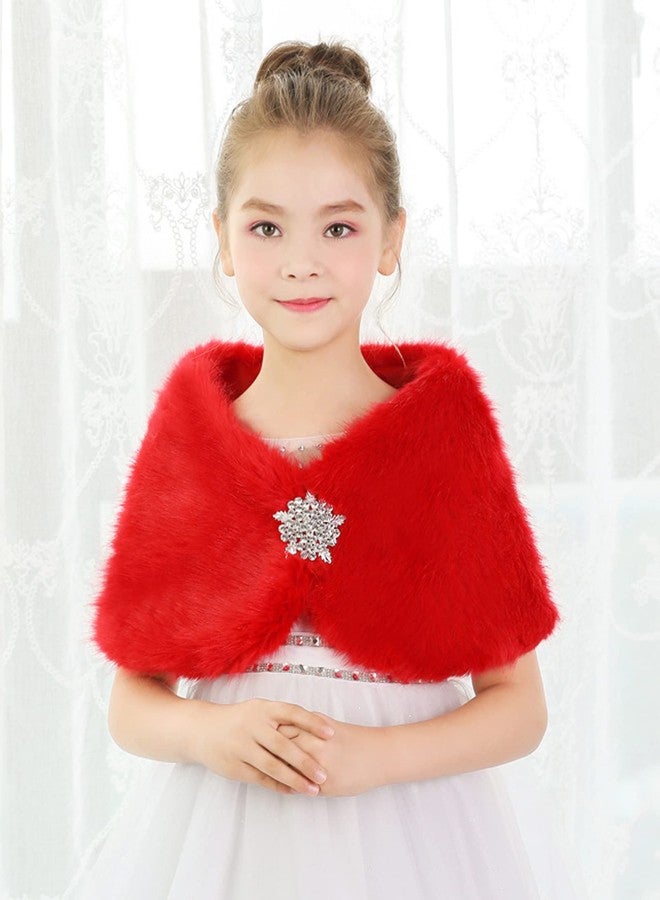 BXT Flower Girl Shawl Wrap, Kids Soft Red Faux Fur Princess Shoulder Cape for Wedding - Image 5