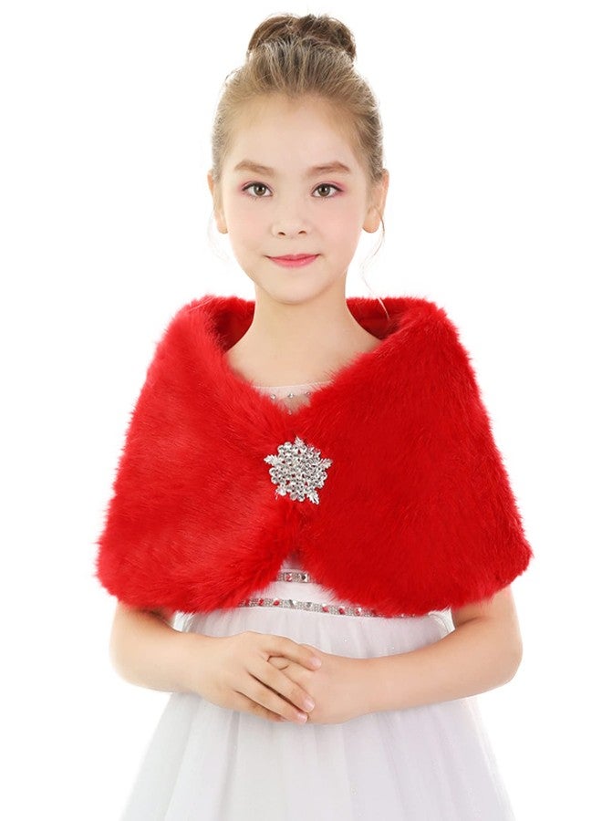 BXT Flower Girl Shawl Wrap, Kids Soft Red Faux Fur Princess Shoulder Cape for Wedding - Image 1