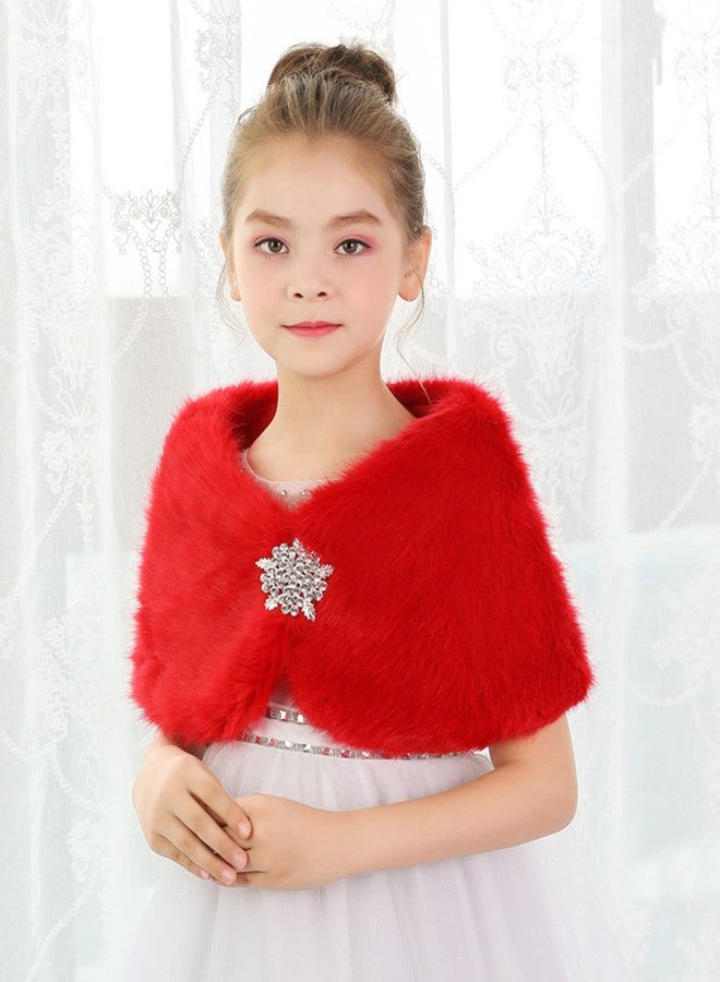 BXT Flower Girl Shawl Wrap, Kids Soft Red Faux Fur Princess Shoulder Cape for Wedding - Image 3