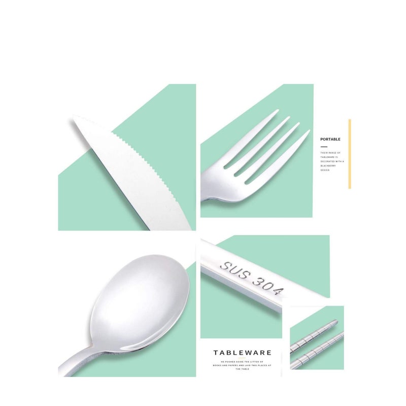 Zikra Portable Travel Utensils, Reusable Cutlery Camping Utensil Set with Case Including Stainless Steel Knife Fork Spoon Chopsticks Cleaning Brush Straws 8pcs - Image 5