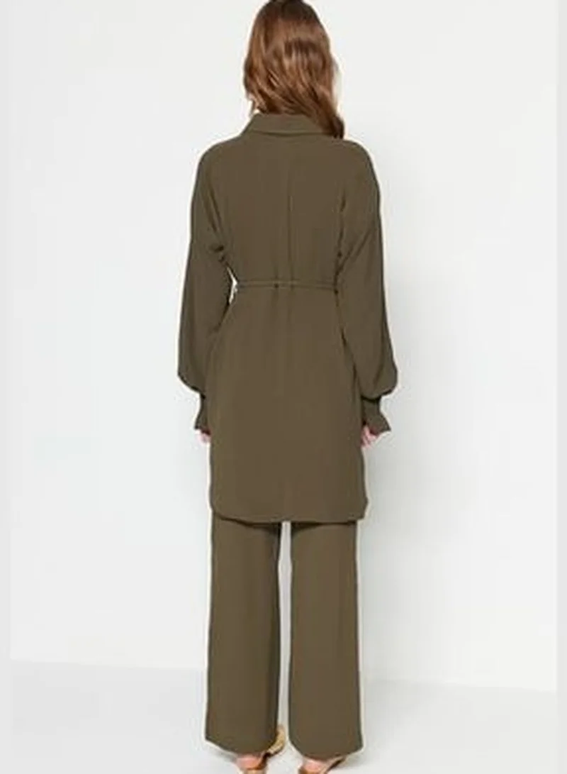 trendyol Khaki Belt Woven Aerobin Shirt-Pants Set