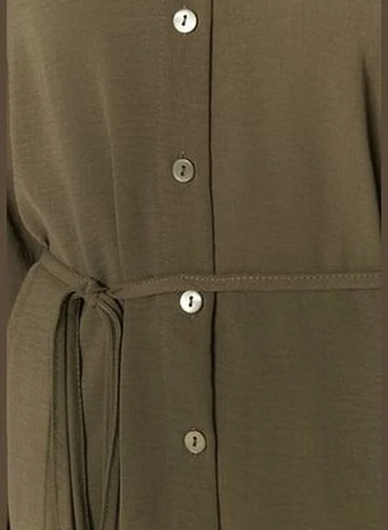 trendyol Khaki Belt Woven Aerobin Shirt-Pants Set