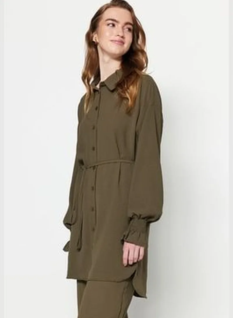 trendyol Khaki Belt Woven Aerobin Shirt-Pants Set