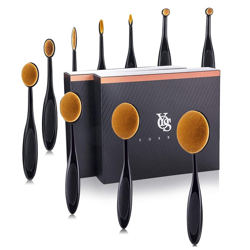 Yoseng 2 Sets Yoseng Oval Makeup Brushes 10 Fashionable Super Soft Professional Oval Toothbrush Foundation Contour Powder Blush Blending Brush Cosmetic Brushes Tool Set ink with Box Black2 Pack