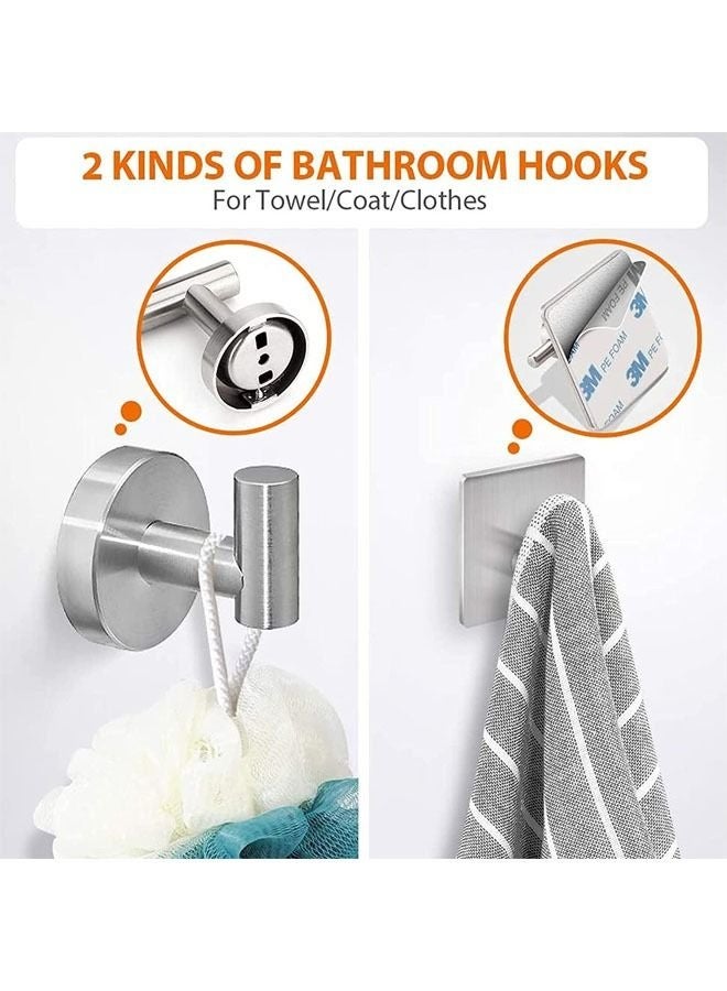 Wall Hung Bathroom Fixtures - 5-Piece Set Sus304 Matte Bathroom Hardware Set Including 40cm Towel Rack Toilet Paper Holder 2 Bath Towel Hooks 1 Bathrobe Hook (Silver) - Image 5