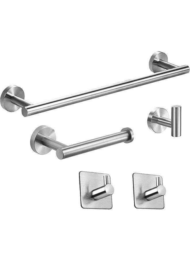 Wall Hung Bathroom Fixtures - 5-Piece Set Sus304 Matte Bathroom Hardware Set Including 40cm Towel Rack Toilet Paper Holder 2 Bath Towel Hooks 1 Bathrobe Hook (Silver) - Image 1