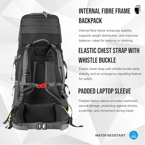 TRAWOC AEROSTRIKE 70L Travel Backpack for Hiking Trekking Bag Camping Rucksack Bag for Men & Women with Rain Cover/Shoe Compartment HK008 BLACK, 3 Year Warranty - Image 2