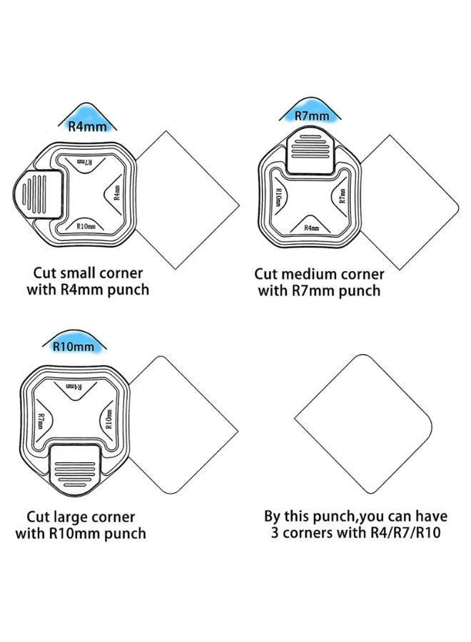 Chabeia Paper Corner Rounder Punch, Corner Punch Corner Cutter Rounder for Cardstock, 3 in 1 (R4mm, R7mm, R10mm) Rounded Corners Cutter for Crafts, Card Making, Scrapbook Supplies (Blue） - Image 4