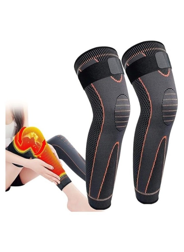 Geustos - Leg Compression Sleeve Full Leg 2 Pack Long Self-Heating Knee Brace for Men Women Knee Support Protector for Running Weightlifting Workout and other Sport - Image 1