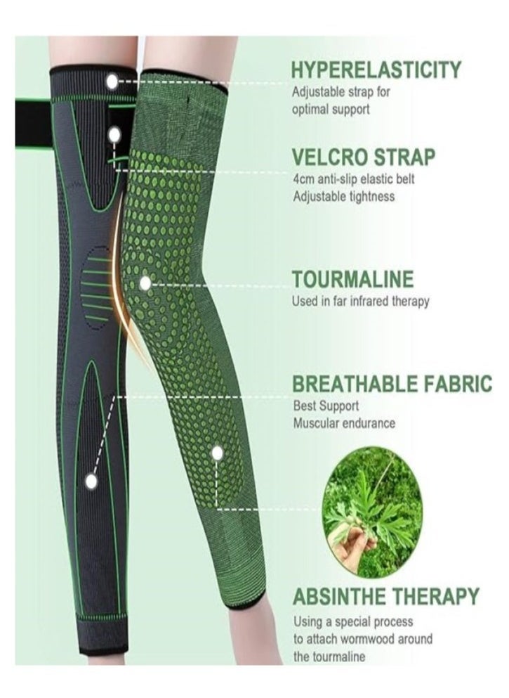 Geustos - Leg Compression Sleeve Full Leg 2 Pack Long Self-Heating Knee Brace for Men Women Knee Support Protector for Running Weightlifting Workout and other Sport - Image 1
