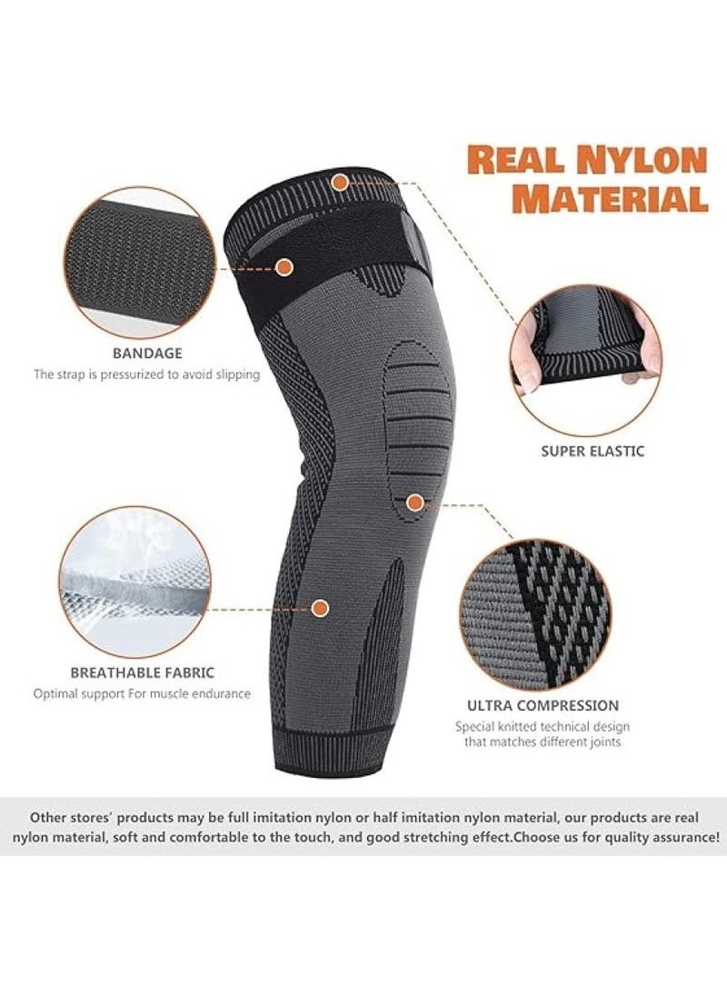 Geustos - Leg Compression Sleeve Full Leg 2 Pack Long Self-Heating Knee Brace for Men Women Knee Support Protector for Running Weightlifting Workout and other Sport - Image 1