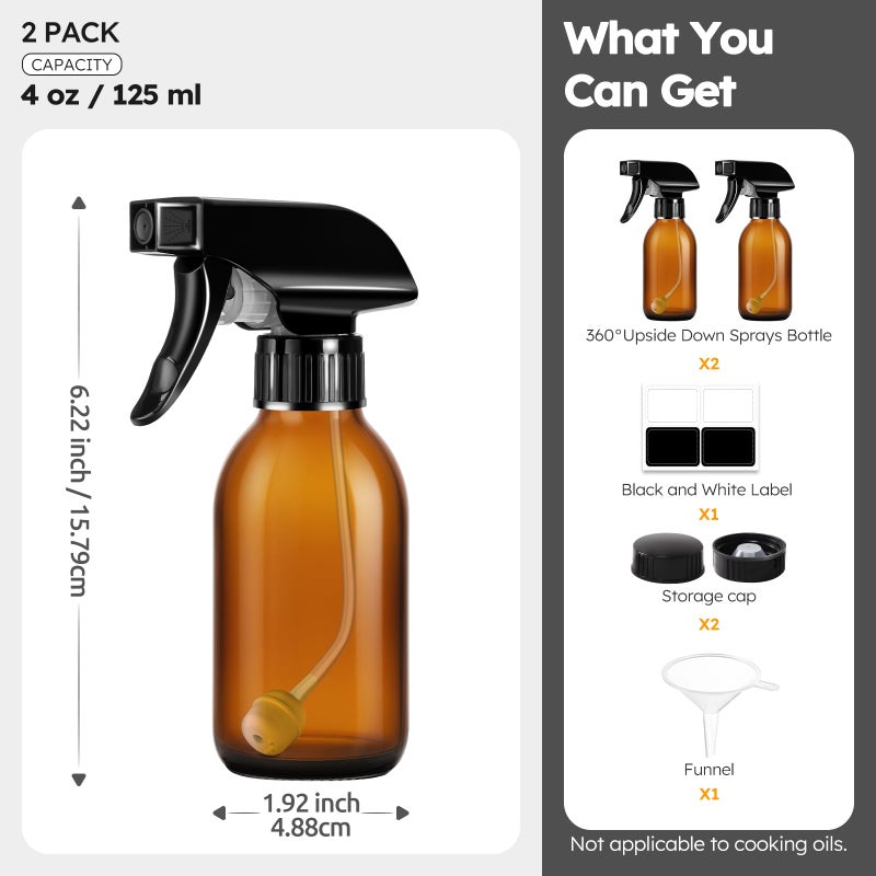 Tecohouse 360Â° 4 OZ Amber Glass Spray Bottles, 2 Pack Empty Refillable Containers with Adjustable Spray Nozzles, Dark Spray Bottles for Cleaning Solutions, Plants, Hairs - Image 5