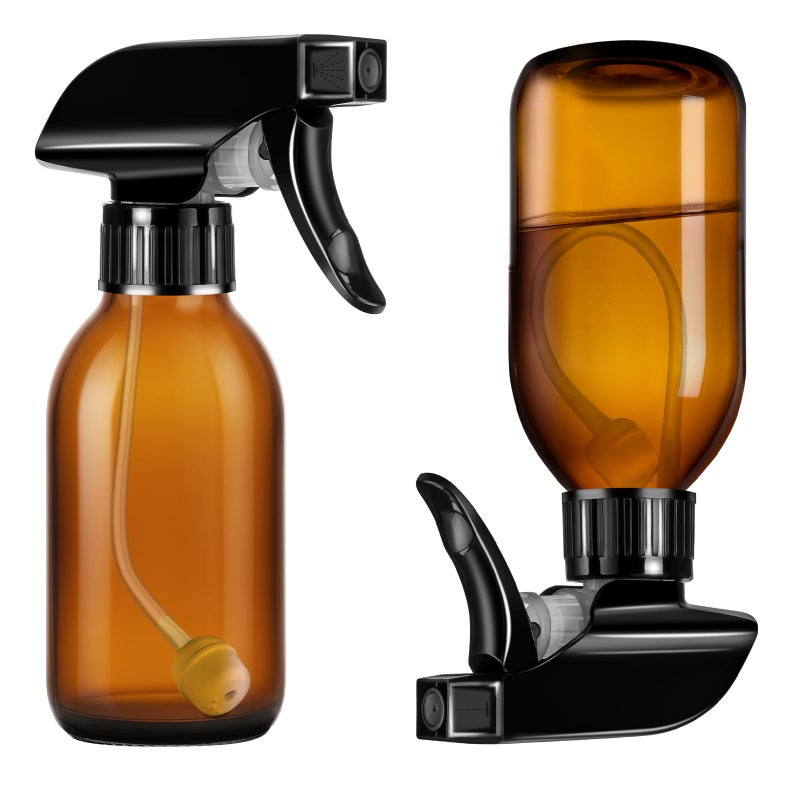 Tecohouse 360Â° 4 OZ Amber Glass Spray Bottles, 2 Pack Empty Refillable Containers with Adjustable Spray Nozzles, Dark Spray Bottles for Cleaning Solutions, Plants, Hairs - Image 1