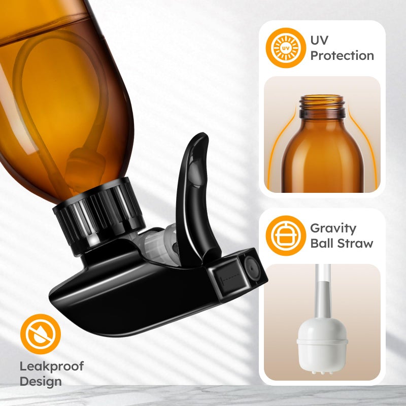 Tecohouse 360Â° 4 OZ Amber Glass Spray Bottles, 2 Pack Empty Refillable Containers with Adjustable Spray Nozzles, Dark Spray Bottles for Cleaning Solutions, Plants, Hairs - Image 3