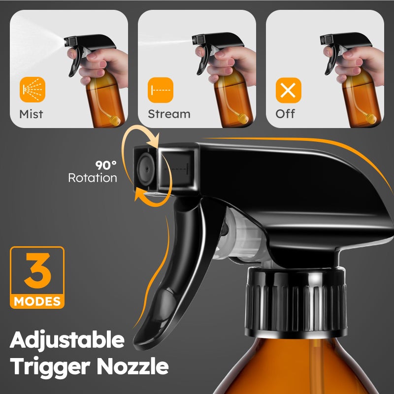Tecohouse 360Â° 4 OZ Amber Glass Spray Bottles, 2 Pack Empty Refillable Containers with Adjustable Spray Nozzles, Dark Spray Bottles for Cleaning Solutions, Plants, Hairs - Image 4