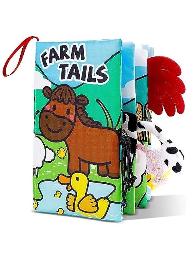 HOOKOR Baby Books 0-6 Months, Soft Crinkle Cloth High Contrast Sensory Books for Babies, Newborn Touch Feel Activity Shower Gifts For 6-12 Months Boy Girl (Farm Tails)  - Image 1