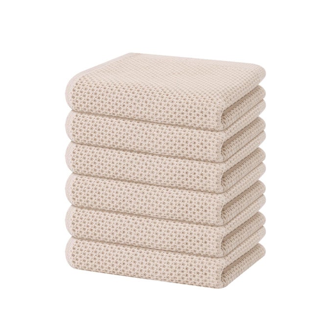 100 COTTON WAFFLE WEAVE KITCHEN DISH TOWELS ULTRA SOFT ABSORBENT QUICK DRYING CLEANING TOWEL 13 X 28 INCHES 6PACK BEIGE