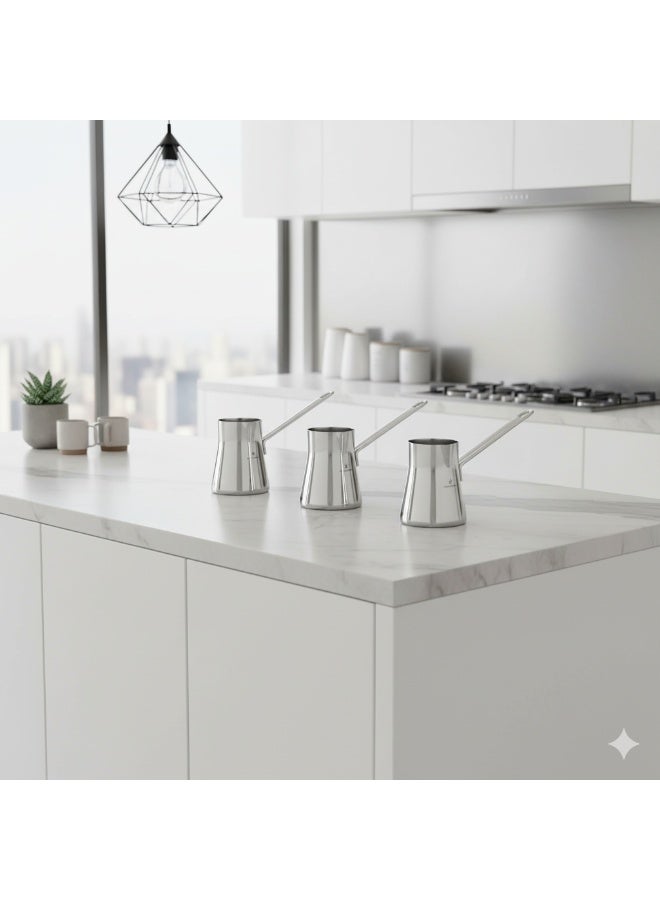 سوفرام طقم ركوة قهوة سوفرام استيل تركي عالي الجودة 4 قطع - Image 2