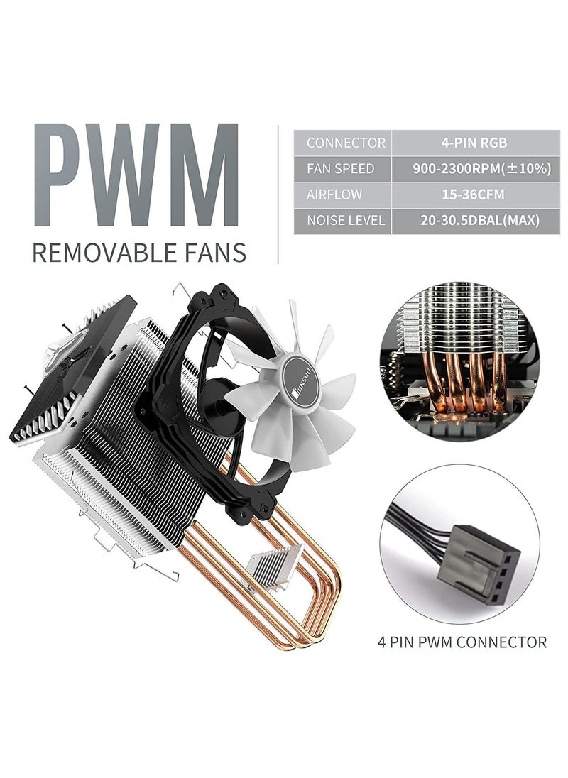 Captaintech - CPU Air Cooler, CR1400 RGB 4 Heat-Pipes, 126mm RGB CPU Fan, Removable 92mm PWM Fans, ARGB Light Sync with Motherboard, 5V 4-pin RGB CPU for AMD Ryzen/Intel LGA 1700 115X, Black - Image 1