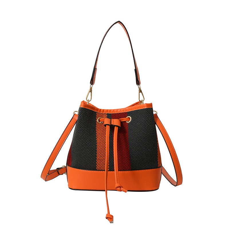 Striped Color-Blocked Bucket Bag For Women 2023 Japanese And Korean Fashion Niche Single Shoulder Crossbody Bucket Bag - Image 1