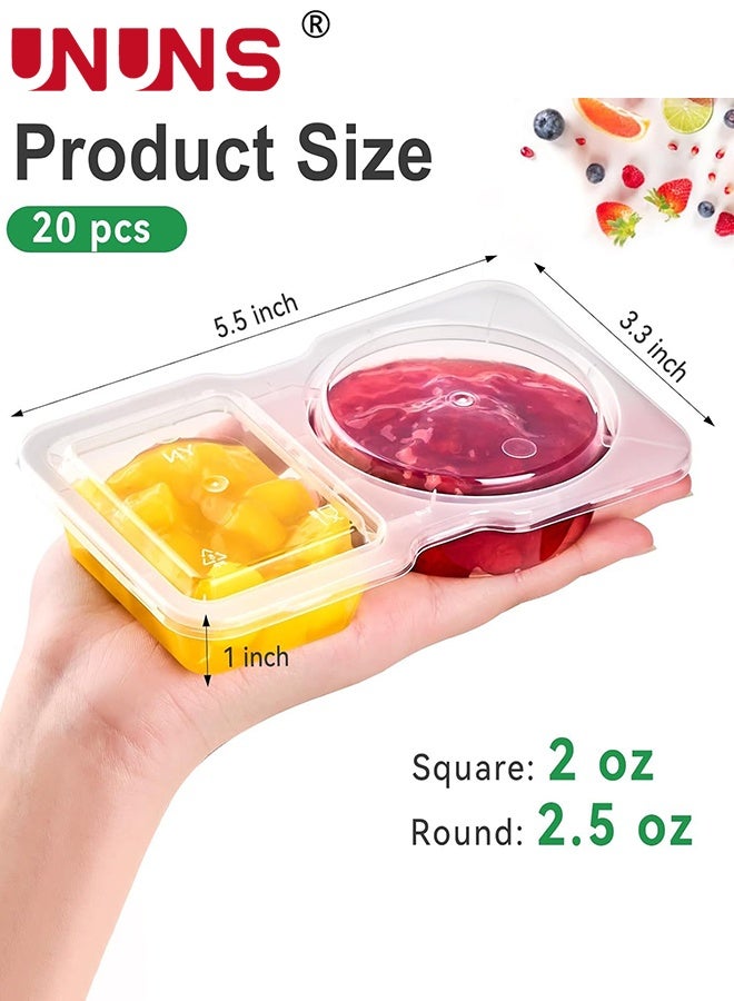 UNUNS Snack Containers,20pcs Reusable Snack Containers, Double-Compartment Condiment Containers with Lids, Meal Packaging Containers with Spoons for School, Kitchen,Office Lunches,and Takeout Sauces, - Image 2