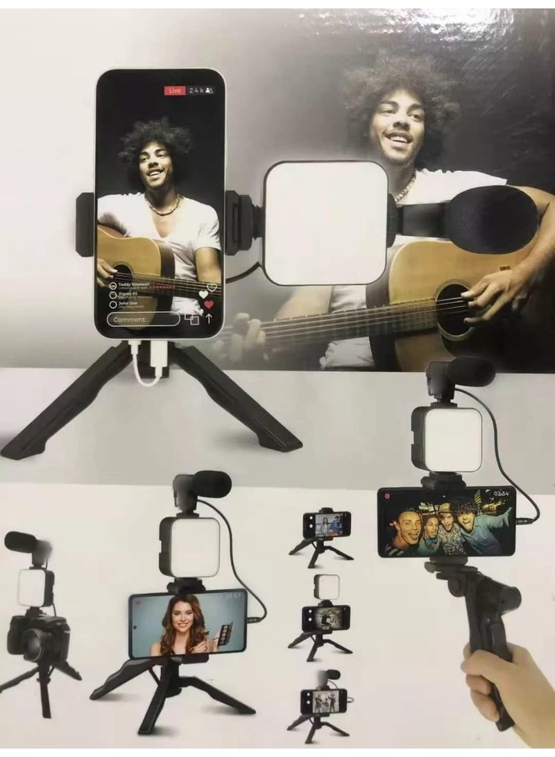 جوناريس مجموعة تسجيل فيديو مع ميكروفون وحامل ثلاثي القوائم صغير وإضاءة LED ومشبك حامل للهاتف - مجموعة تسجيل فيديو للهواتف الذكية للمبتدئين مع إضاءة LED وميكروفون وحامل ثلاثي القوائم وحامل ثلاثي القوائم محمول باليد لتصوير فيديوهات YouTube  - Image 4