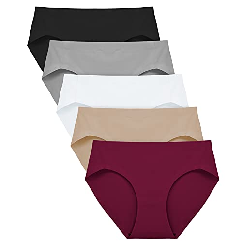 FallSweet No Show Underwear for Women Seamless High Cut Briefs Mid-waist Soft No Panty Lines,Pack of 5 (mixcolor3, Large) - Image 1