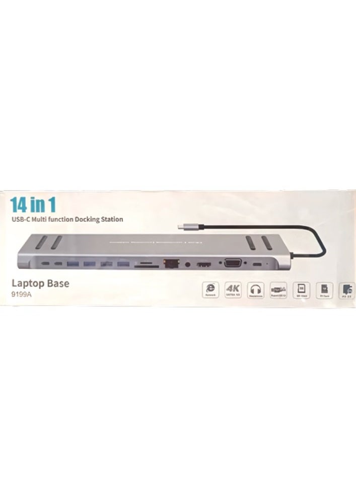 14 In 1 USB C Multi Function Docking Station Laptop Base For Network, 4K Ultra HD, Headphone, Support USB 3.0, SD Card, TF Card  And PD 3.0