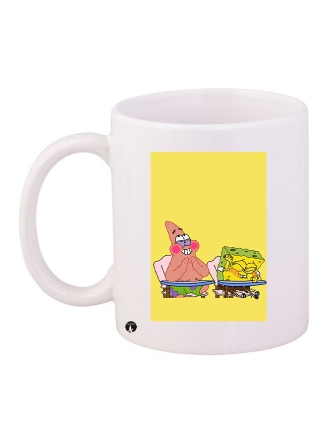 RYN Cartoon Printed Coffee Mug White/Yellow/Brown 11ounce