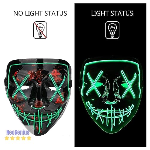 NeoGenius LED Light Up Mask for Halloween, Neon, and Bachelor Party Decoration (Green) - Image 2