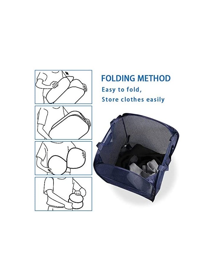 Foldable Pop Up Net Laundry Basket Storage Solution Compact Bin Mesh Collapsible Bag  Laundry Hamper  Collapsible Laundry Basket with Durable Handles & Side